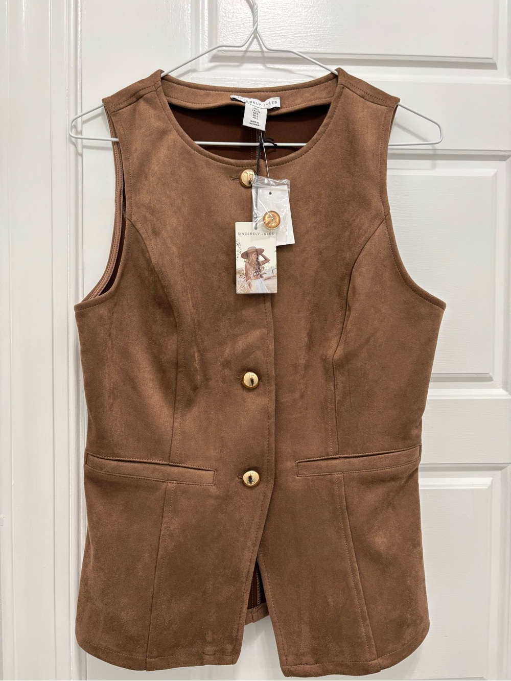 Jules Brown Suede Button-Front Vest